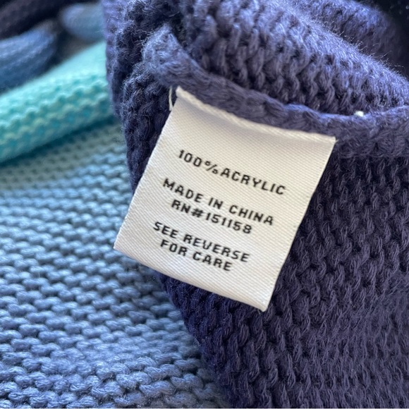 Anthropologie 525 America Blue Ombre Knit Short Sleeve Cropped Hoodie Sweater M - Picture 11 of 12